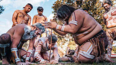Indigenous Group of Men Perform Cultural Performance